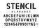 Military stencil font. Stencil alphabet with numbers in retro army style. Vintage and urban font for stencil-plate