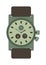 Military style watch with brown leather strap time design wristwatch instrument vector accessory.