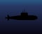 Military submarine diving in dark ocean