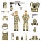 Military symbols design with weapon and uniform. vector.