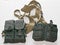 Military, tan, ammo belt and harness with eight, black, ammo pouches