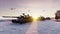 Military tanks and military helicopters move on a clear winter day on the battlefield. 3D Rendering