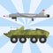 Military technic army war transport fighting industry technic armor defense vector collection