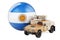 Military truck with Argentinean flag. Combat defense of Argentina, concept. 3D rendering