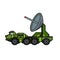 Military truck. Army transport with antenna. Radar and detection system