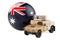 Military truck with Australian flag. Combat defense of Australia, concept. 3D rendering