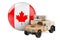 Military truck with Canadian flag. Combat defense of Canada, concept. 3D rendering