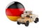 Military truck with German flag. Combat defense of Germany, concept. 3D rendering