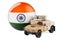 Military truck with Indian flag. Combat defense of India, concept. 3D rendering