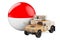 Military truck with Indonesian, Monacan flag. Combat defense of Indonesia, Monaco, Principality of Monaco, concept. 3D rendering
