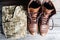 Military uniform on Wooden floor