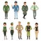 Military uniforms set, Military army officer, commander, soldier, , pilot, trooper, navy captain vector Illustrations on