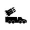 Military vehicle with missiles on it, silhouette on a white background