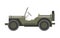Military vehicle without roof and with spear tire behind