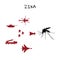 Military vehicles attacking the virus zika. Set of silhouettes o