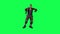 Military warrior man dancing and cheering after victory from opposite angle on green screen 3D people walking background chroma ke