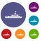Military warship icons set