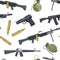 Military Weapon Seamless Pattern, Combat Army Weapon Objects Textile, Wallpaper, Wrapping Paper, Background Design Flat