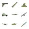 Military weapons icons set, flat style