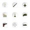 Military weapons icons set, flat style