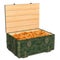 Military wooden ammunition box with rifle bullets, 3D rendering