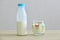 Milk bottle and a glass of milk