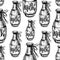 Milk bottle seamless pattern in graphic style. Digital print on packaging, fabric, textile, label. Hand drawn