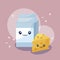 Milk in box and cheese kawaii character