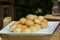 Milk bread buns in plate. Bread rolls in plate. Fresh rolls just pulled out of the oven. Heap of soft bread. Fresh baked bread mad