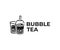 Milk bubble tea drink logo design. Beverage with tapioca balls vector design