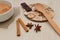 Milk buckwheat soup sprinkled with cinnamon and star anise on the table