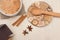 Milk buckwheat soup sprinkled with cinnamon and star anise on the table