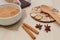 Milk buckwheat soup sprinkled with cinnamon and star anise on the table