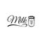 Milk can icon. Milk calligraphic inscription. Milk logo, label. Dairy emblem. Vector.