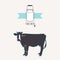 Milk cans with blue ribbon. Cow silhouette.