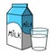 Milk carton and a clear glass of milk illustration