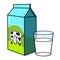 Milk carton and a clear glass with milk illustration