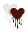 Milk and Chocolate heart with dripping drops on a white background