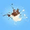 Milk and chocolate splashing in the air. Generative A.I