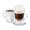 Milk coffee with whipped cream and coffee cup