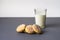 Milk and cookie. homemade shortcake and a glass of milk on the table on a white background