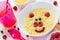 Milk corn porridge for kids healthy breakfast shaped cute pig, c