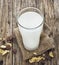 Milk and cornflake on wooden table background