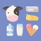 milk dairy cartoon icons set cow ice cream butter cheese beverage