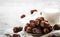 Milk and dates fruit on dark wooden background. Muslim simple Iftar concept. Ramadan food and drinks