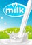 Milk design with pouring splash of milk and green grass