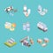 Milk Factory Signs 3d Icon Set Isometric View. Vector