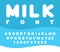 Milk font. Rounded alphabet. Soft letters. ABC for dairy product