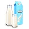 Milk glass bottle and packaging 3d realistic vector