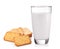 Milk in the glass and Cracker on white background